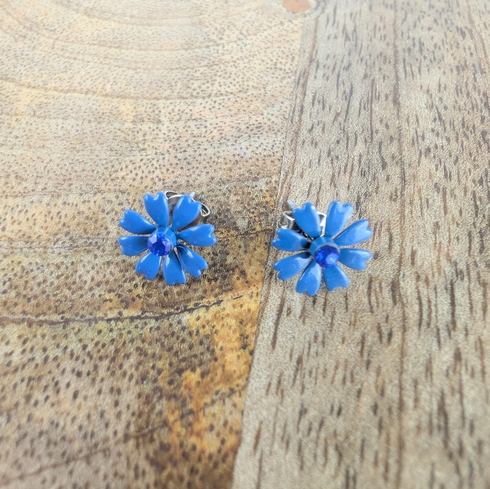 Dark Blue Flower Stud Earrings
